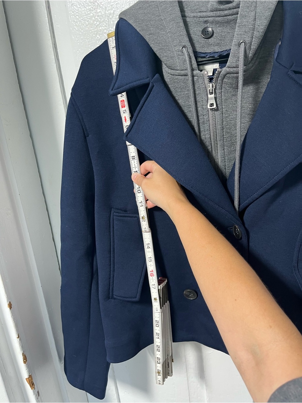 Maeve Anthropologie Twofer Hooded Peacoat Jacket Coat Navy Blue Gray XL - Picture 10 of 11